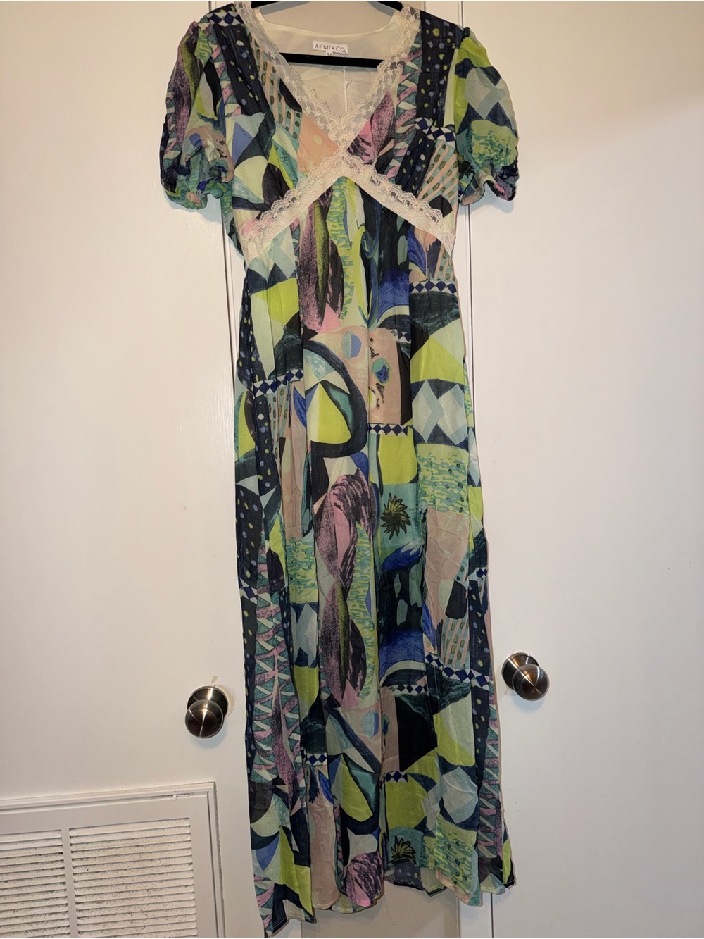 Alviero Martini Multi-Color Maxi Dress with Lace Trim